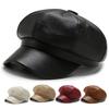8 Panels Newsboy Caps for Women PU Leather Cabbie Painter Hat Gatsby Ivy Beret Cap Solid Simple Fashiomn Pu Beret for Fall Winter