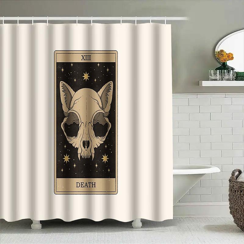 Gothic Tarot Death Shower Curtain Dark Academia Halloween Decor Macabre Horror Tapestry Spooky Room Divider Bathroom Set
