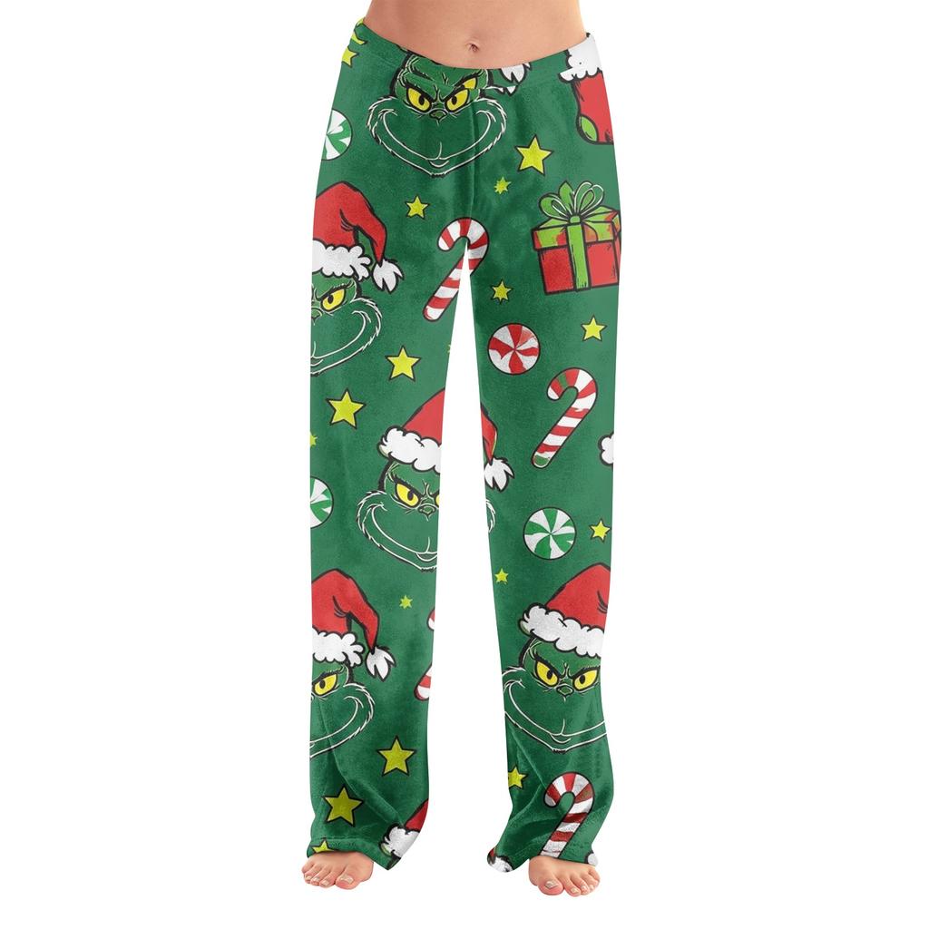 Women's Flannel Pajama Pants with Christmas Print, Warm Comfortable Sleep Pants