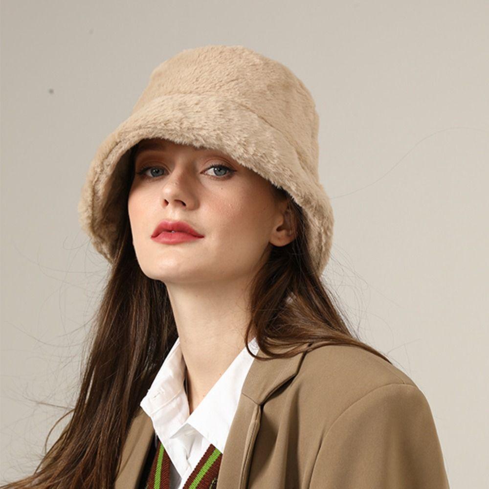 Korean Style Wool Bucket Hat Imitation Fur Warm Fisherman Hat Retro Women's Plush Hat  Girls