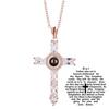 Collier Croix Design Nouveauté Brillant Alliage Croix 100 Langues Je T'aime Colliers à Projection pour Tenue Quotidienne