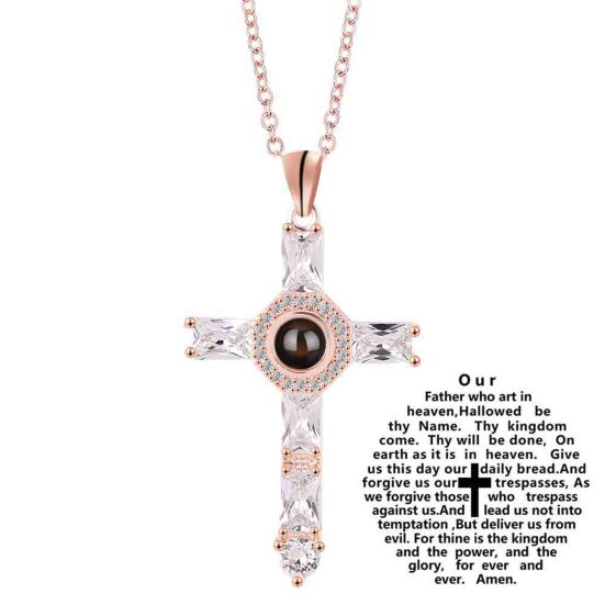 Cross Necklace Shiny Novelty Design Alloy Cross 100 Languages I Love You Projection Necklaces for Daily Dress