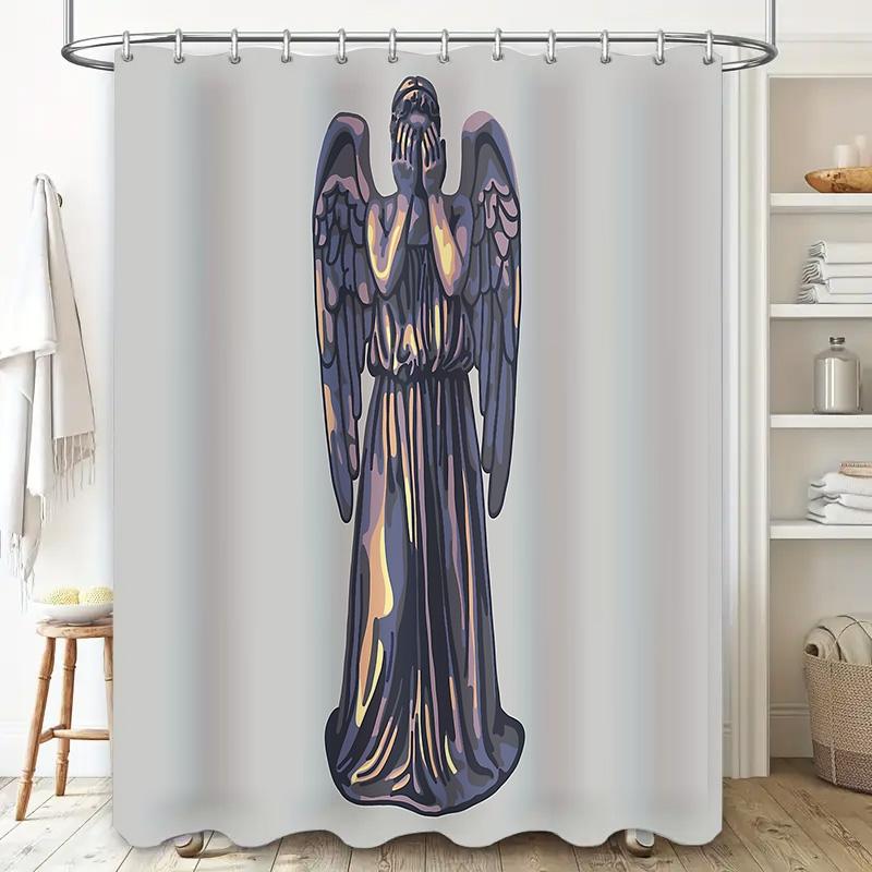 Gothic Angel Shower Curtain Dark Victorian Home Decor Vintage Halloween Bathroom Set Spooky Ethereal Wall Art