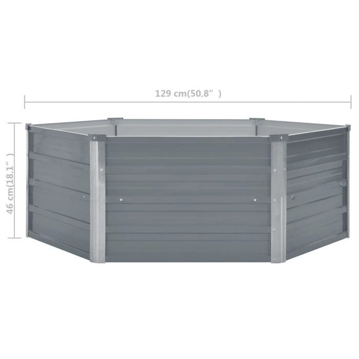 Jardinière - vidaXL - Hexagonale - Acier galvanisé - 129 x 129 x 46 cm - Gris