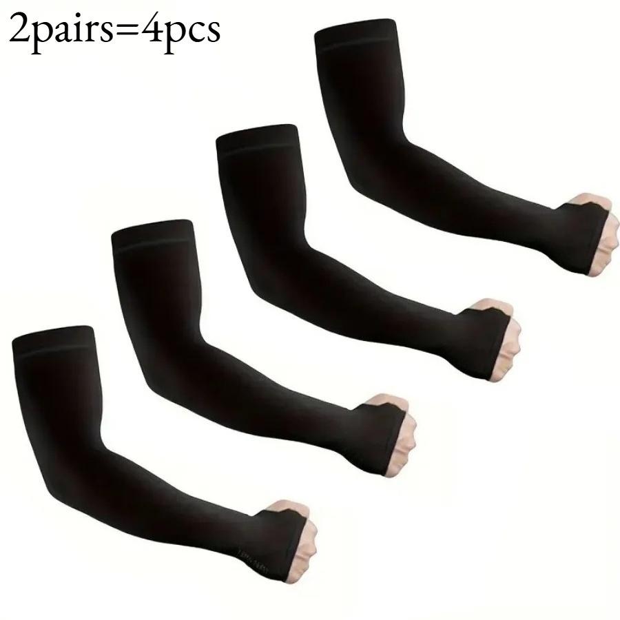 4pcs UPF 50+ Ice Silk Arm Sleeves, Sun Protection Cooling Sleeve for Cycling Running Driving, Unisex Breathable UV Blocking