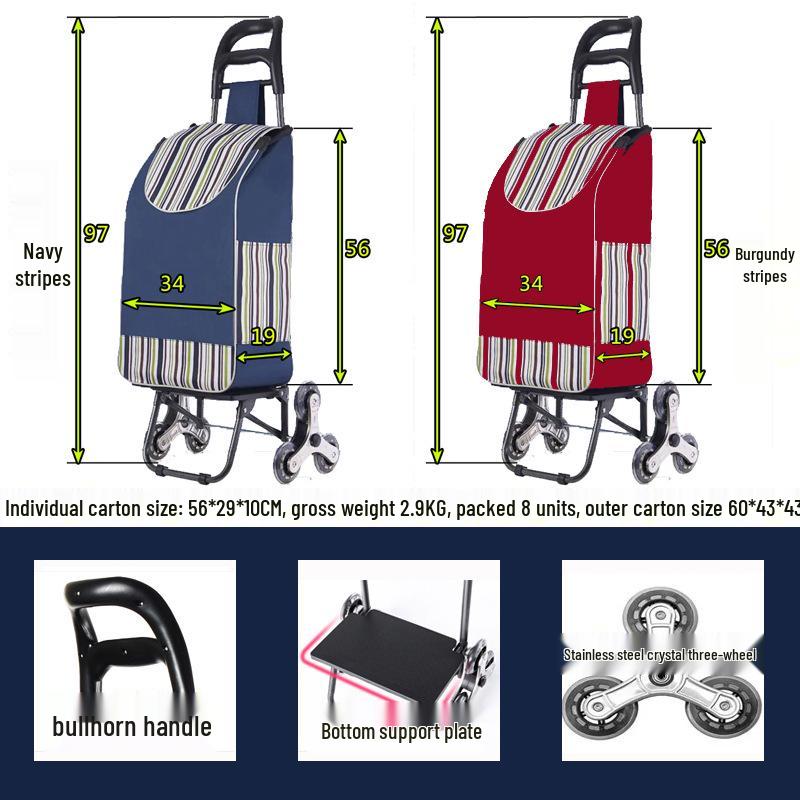 Three-Wheeled Foldable Shopping Cart with Chair, Stair-Climbing Handcart for Elderly, Ideal for Supermarket and Vegetables.