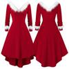Women Ladies Christmas Asymmetrical Faux Fur Panel Red Retro Fancy Dress Gown Stylish Flowy Maxi Dress For Festive Occasions