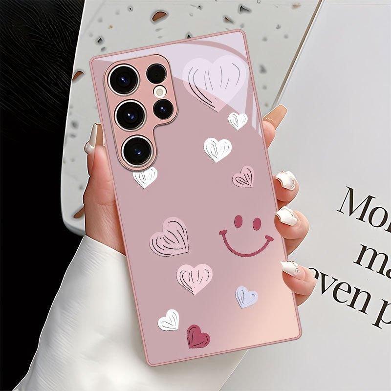 Love pattern metal paint glass phone case suitable for Samsung Galaxy S26 S25 S24 S23 S22 S21 S20 FE/Ultra/Plus anti drop