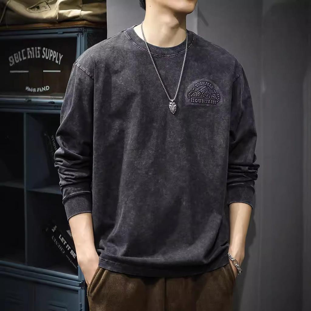 American Retro Tie-Dye Printed Men'S Sweater Autumn Trendy Brand Heavy Washed Long-Sleeved T-Shirt Loose Cotton Top