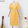 ZANZEA Women Casual V-Neck Half Sleeve Elegant Summer Floral Print Dress