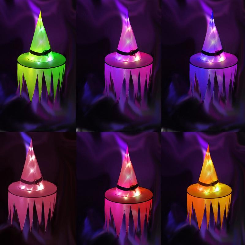 Chapéu de Bruxa LED Decoração Halloweeen Exterior Chapéu LED Bruxa Cosplay Dia dos Mortos Mexicano Festa Bola Mago Cosplay Para