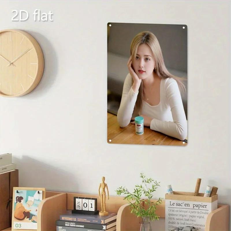 [Brand] Retro Vintage Metal Sign - 2D Wall Art Home Decor with Elegant Woman Portrait, Rustic Minimalist Advertising Sign