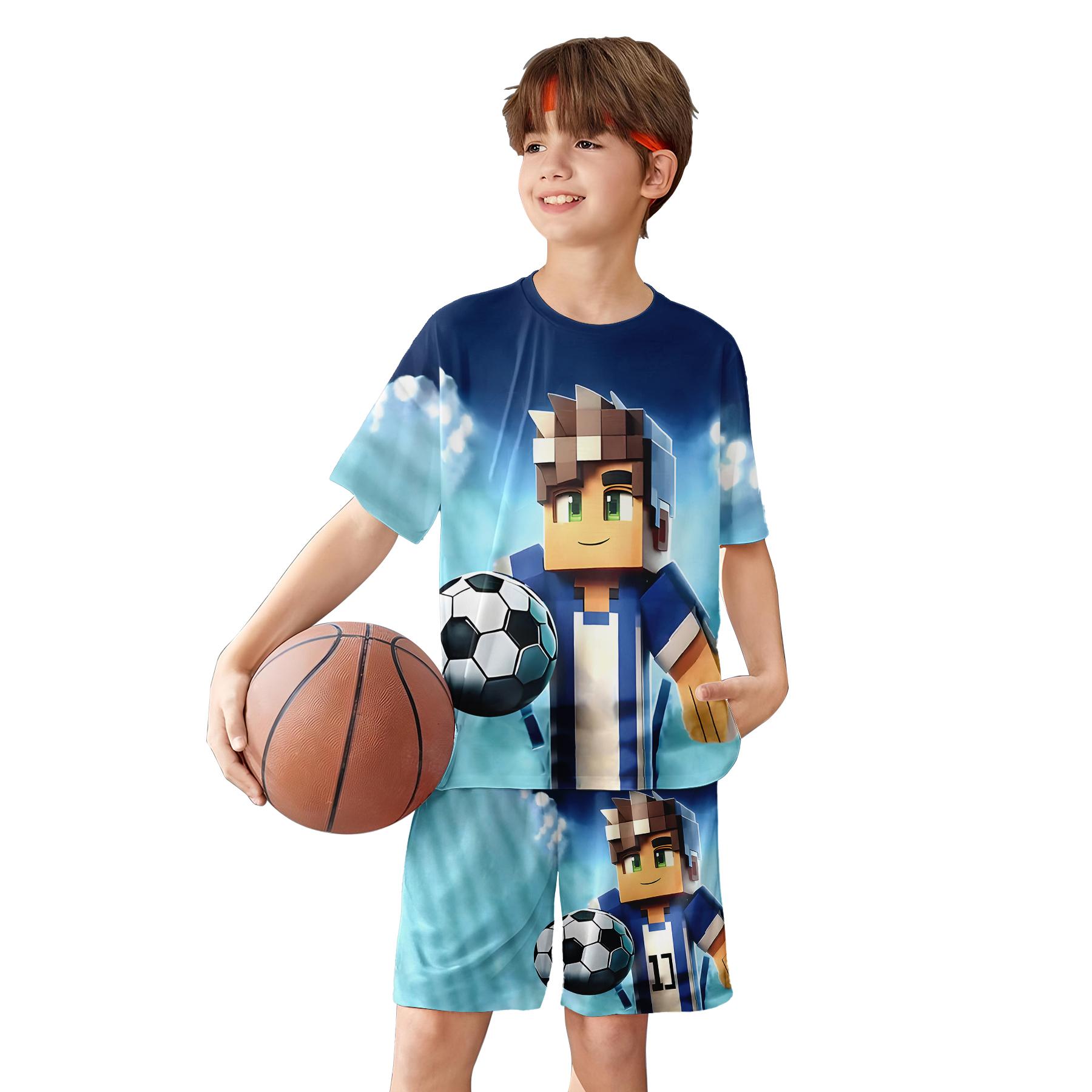 

Boys 3d Printed Game Player T-Shirts Suits - Vibrant Pixel Game Design, Children Clothing Sets, Baby Outdoor Wear 13-14Y