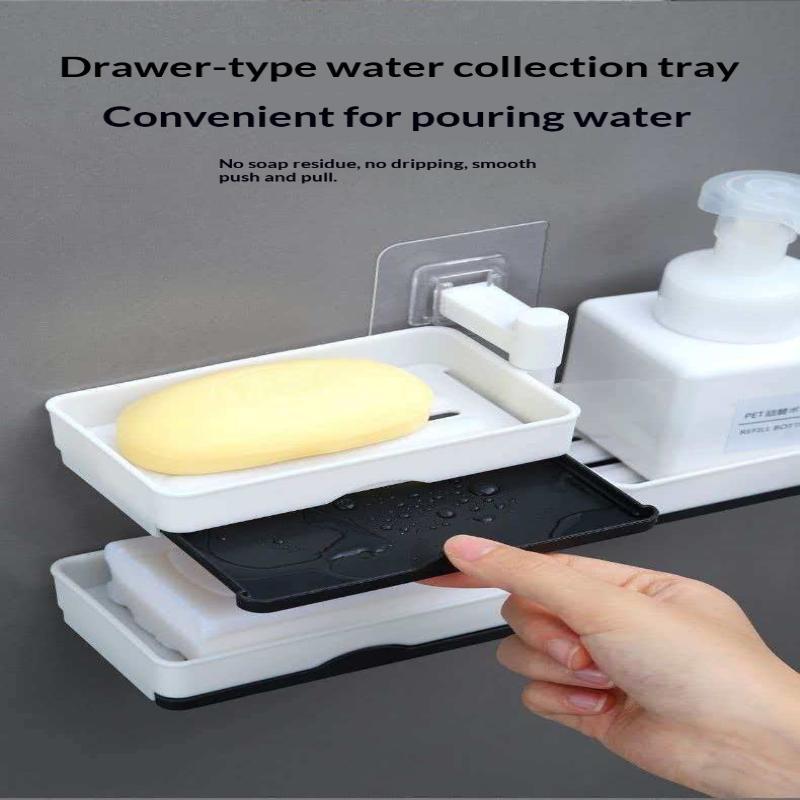 Non Drilling Soap Rack Wall Mounted Multi-Layer Soap Box Storage Rack Rotatable Wall Mounted Soap Holder With Self Draining