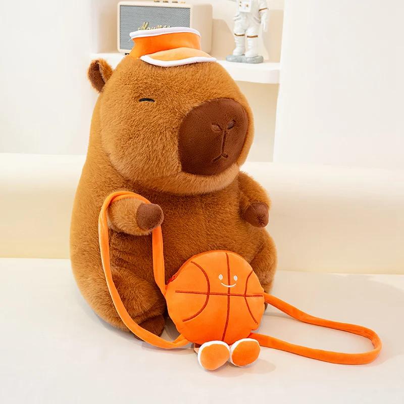 Kawaii Removable Basketball Backpack Capybara Plush Doll Pillow Stuffed Animal Cartoon Capybara Plush Toy Gift Boys And Girls