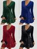 V Neck Bodycon Sequined Dress