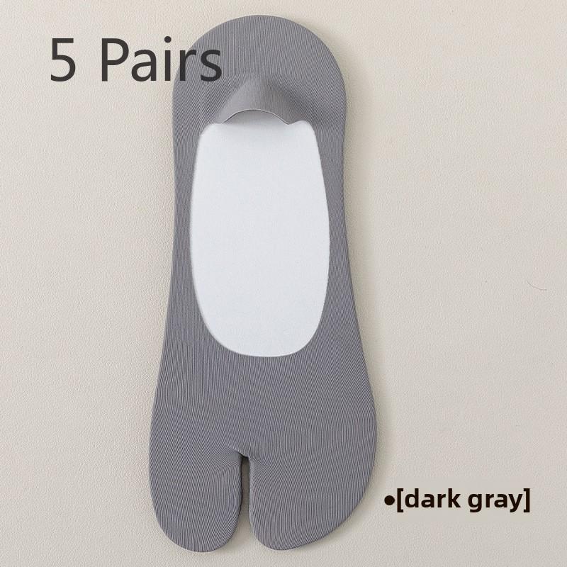5 Pairs Split Toe Boat Socks Men's Shallow Toe Socks Summer Non-slip and Cool Ice Silk Socks