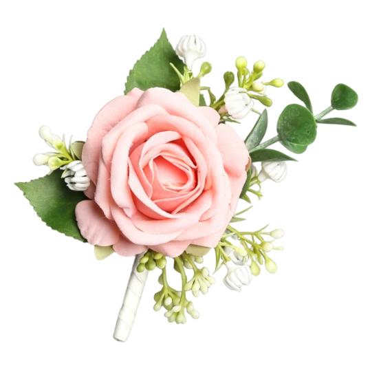 Suit Corsage Wedding Wristlet Band with Faux Pearl Embellished Simulated Roses Bride Groom Romantic Floral Accessories Prom Decoration