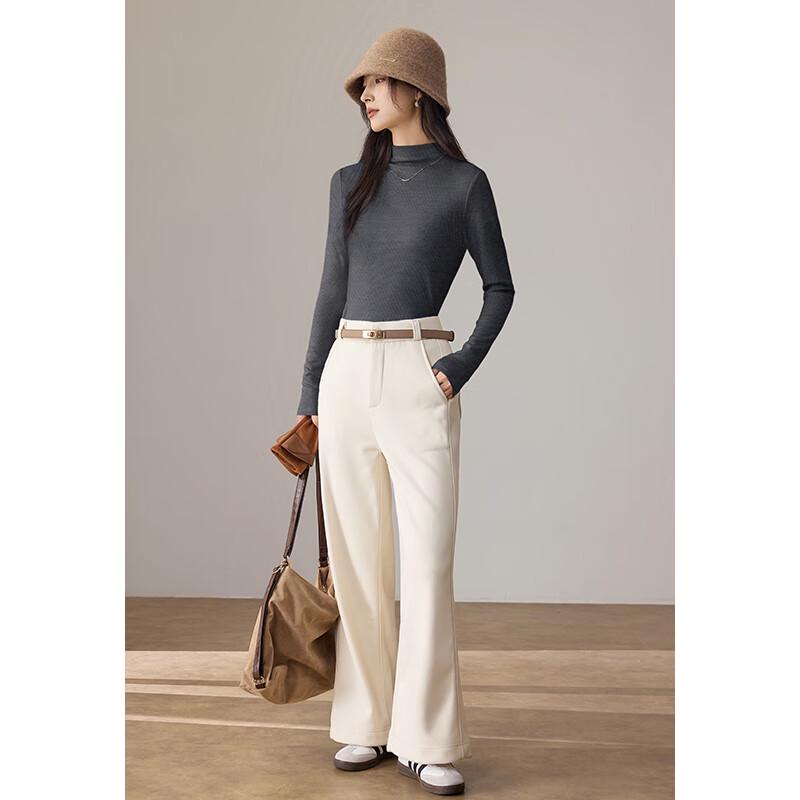 VICTORIA&VERA Women's Silk-Blend Semi-High Collar Long-Sleeve Base Layer