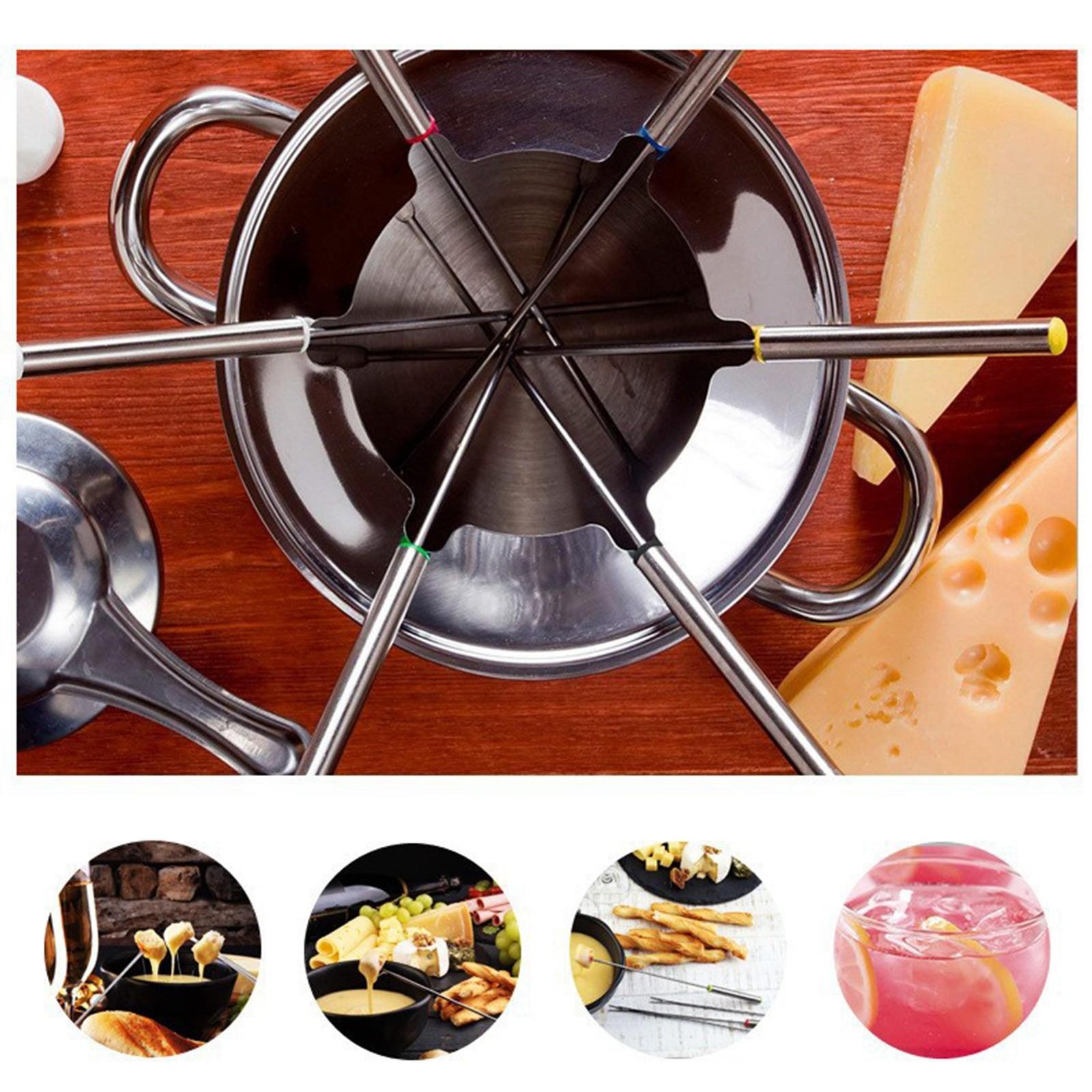 Lot De 6 Fourchettes à Fondue Inox Longues – Codage Couleur, Poignée Anti-Chaud, Pour Fromage, Chocolat, Fruits, Gâteau, Fêtes & Camping