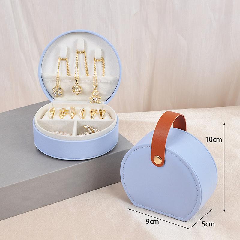 Portable Round Jewelry Box Mini Pu Leather Case For Rings Earrings Necklaces