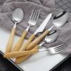 24 STÜCK Holzgriff 304 Edelstahl Besteck Silberbesteck Set, Rustikales Geschirr Besteckset Service für 6, Messer Gabeln Löffel Set