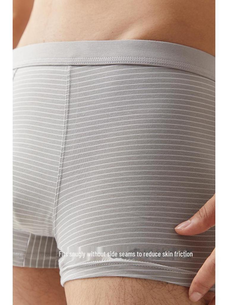 Herren Boxer Briefs aus gestreifter Modal-Baumwolle im koreanischen Stil - Schlichte mittelhohe Taille, große Größe
