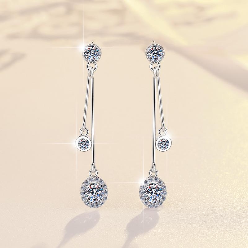S925 Sterling Silver Tassel Earrings: High-End Moissanite Ear Ornaments and Studs for Women