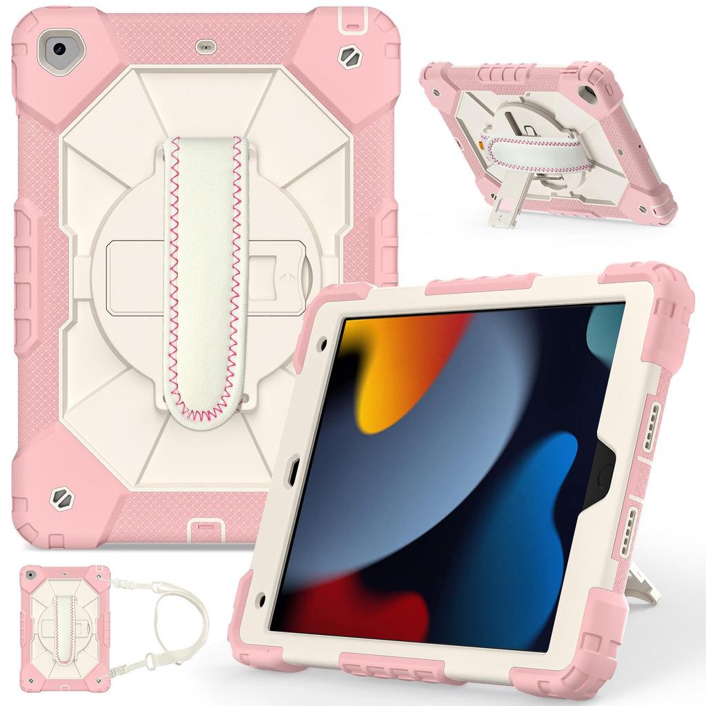 iPad 10.2 Contrast Shoulder Strap Case: 360° Rotating, Dual-Layer, Silicone Protective Cover for iPad 9/8/7