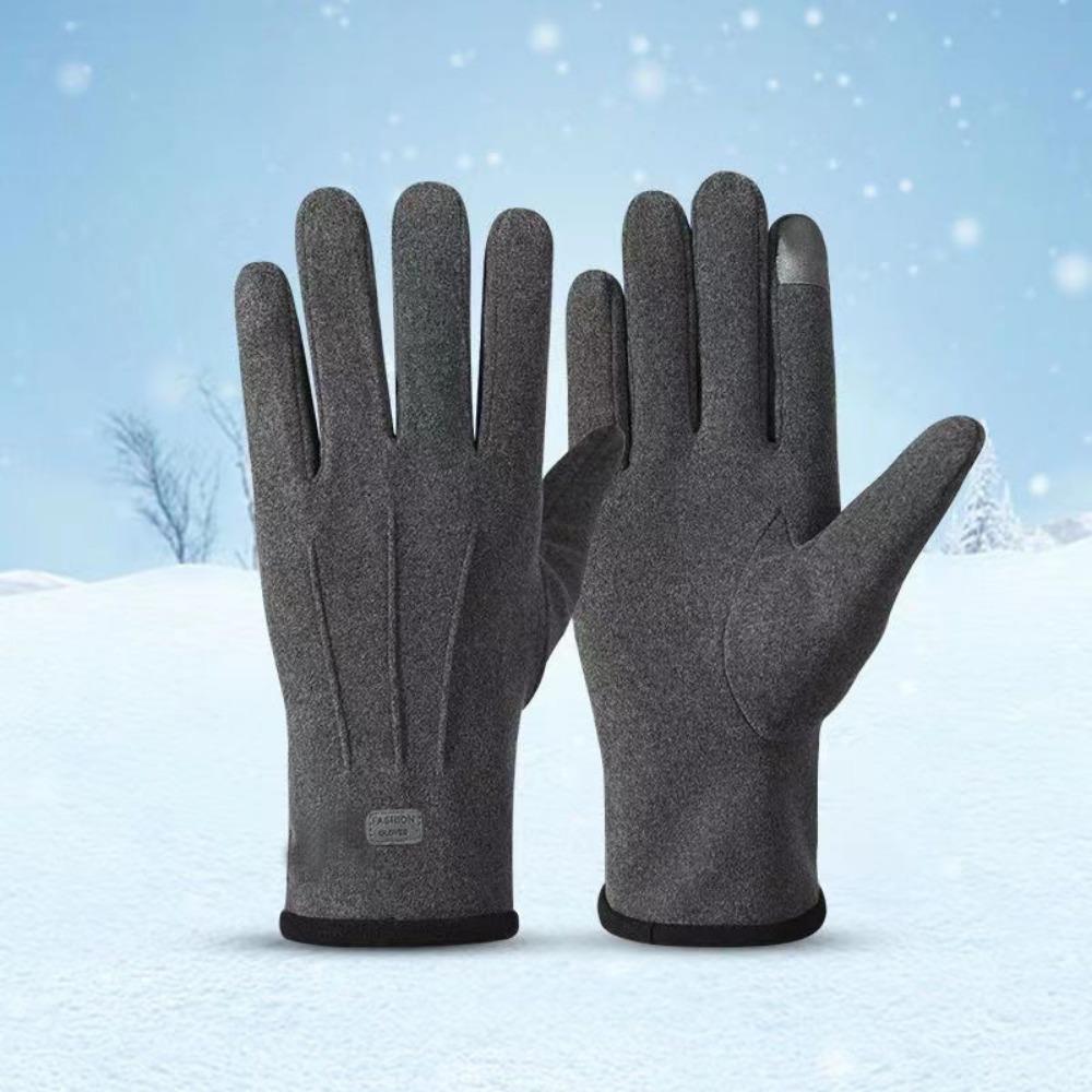 Double Sided Plush Finger Gloves Suede Fabric Warm Gloves New Touch Screen Gloves  Men's Style