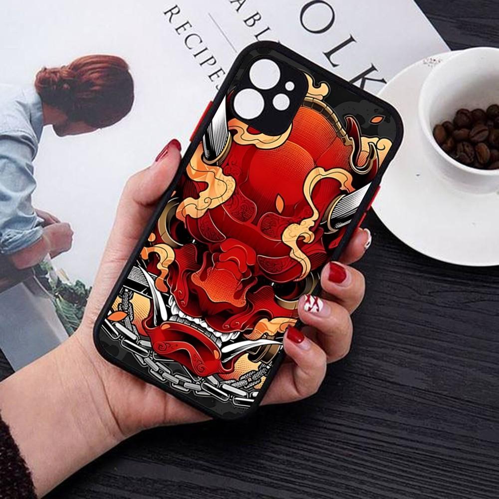 Samurai Oni Mask Phone Case For IPhone 14 11 12 13 Mini Pro Max 8 7 Plus X XR XS MAX Translucent Matte Cover