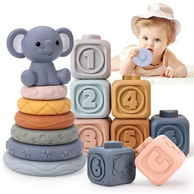 Qizebaby Baby Building Blocks, Soft Montessori Toy for 1 Year Olds, Bath Toy, Stacking Game, Shape Matching, Educational Toy for 1-2 Year Olds, Boys a