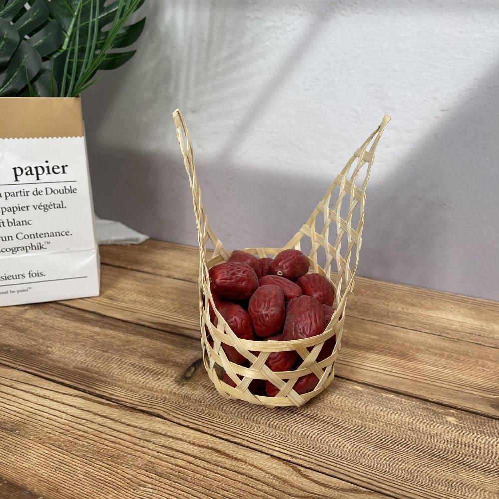 3 pièces Boîte de rangement tissée en bambou Panier à fruits fait main Panier d'emballage cadeau portable Zongzi