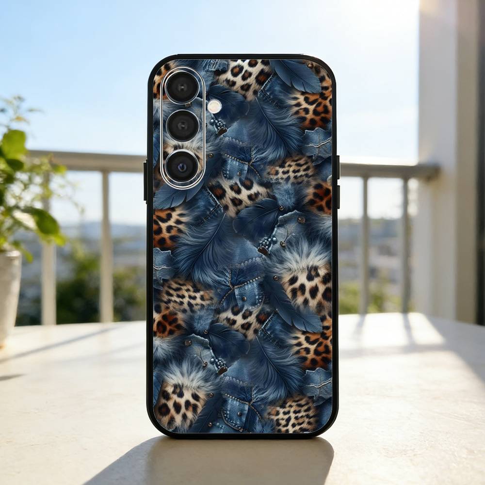 L-Luxury L-Leopard Print Fashion Phone Case For Samsung A73,72,71,A52,51,40,41,A22,A32,31,A13, Soft Black Shell Samsung a73 5g