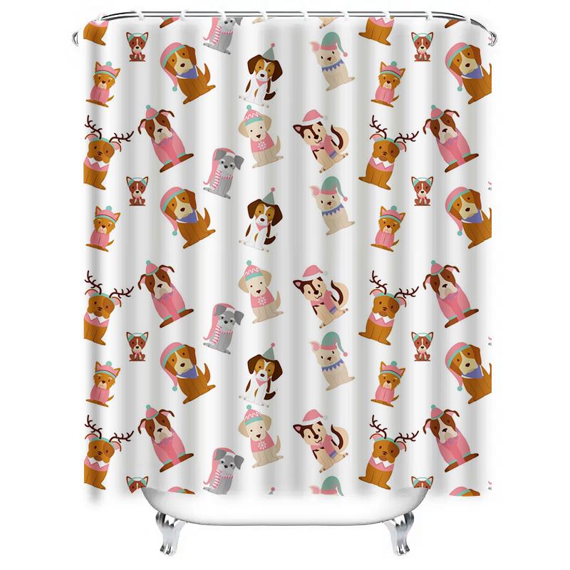 TU Cute Puppy Shower Curtain Set Waterproof Farmhouse Dog Pattern Bathroom Decor Modern Fabric Backdrop Vintage Pet Lover Gift