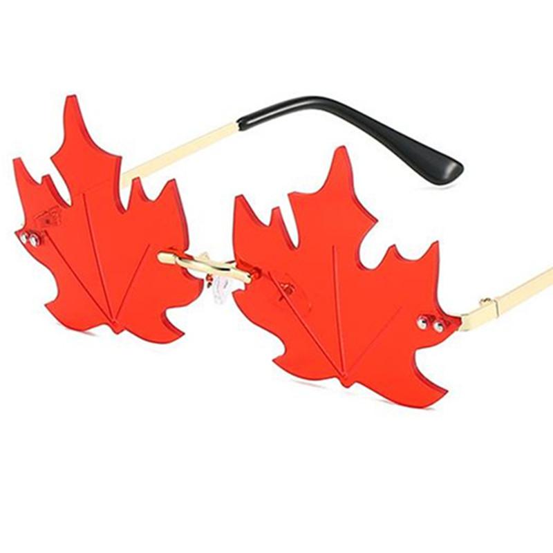 

Hip Hop Rimless Sun Glasses Personality Maple Leaf Anti-UV Spectacles Funny Women Eyeglasses for Masquerade Halloween Ornamental as picture красный