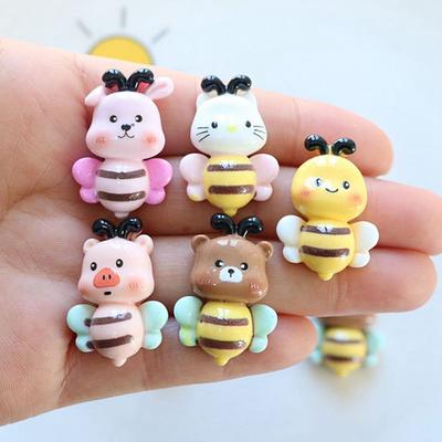 10 Pcs New Cute Cartoon Cat Bear Pig Bee Series Flat Back Resin Scrapbooking DIY Jewelry Hairpin Craft Decoration Accessorie