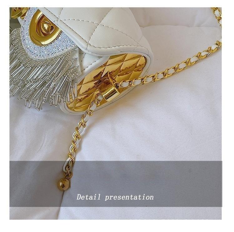 Geantă de umăr la modă pentru femei, ciucuri, geantă mică industrială grea, plasă cu diamante, geantă populară la subrat