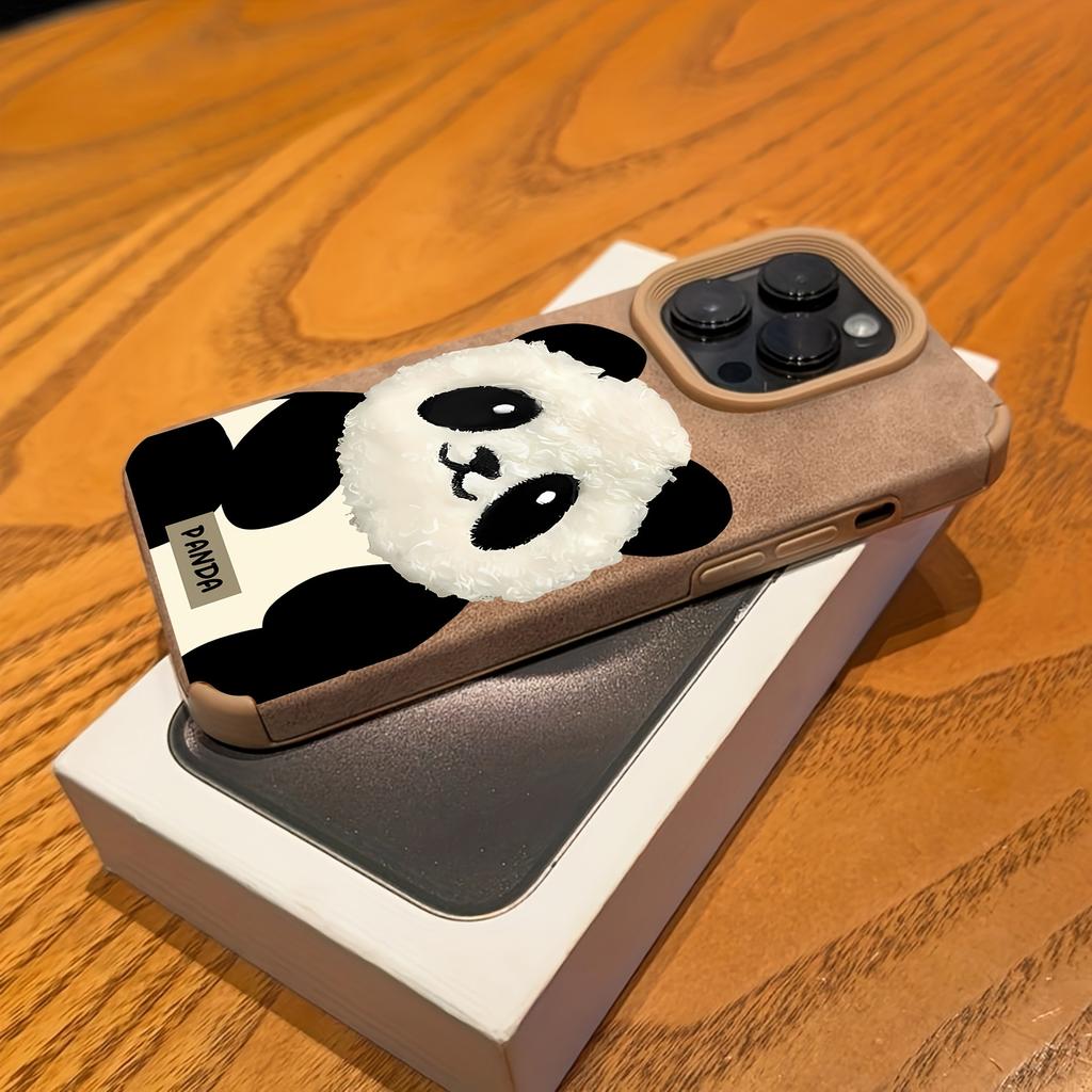 Panda Doll Imitation Leather Phone Case For iPhone 17 Pro Max 16 Plus 15 14 13 12 11 XS X XR 17 Air Shockproof Soft Bumper Cover