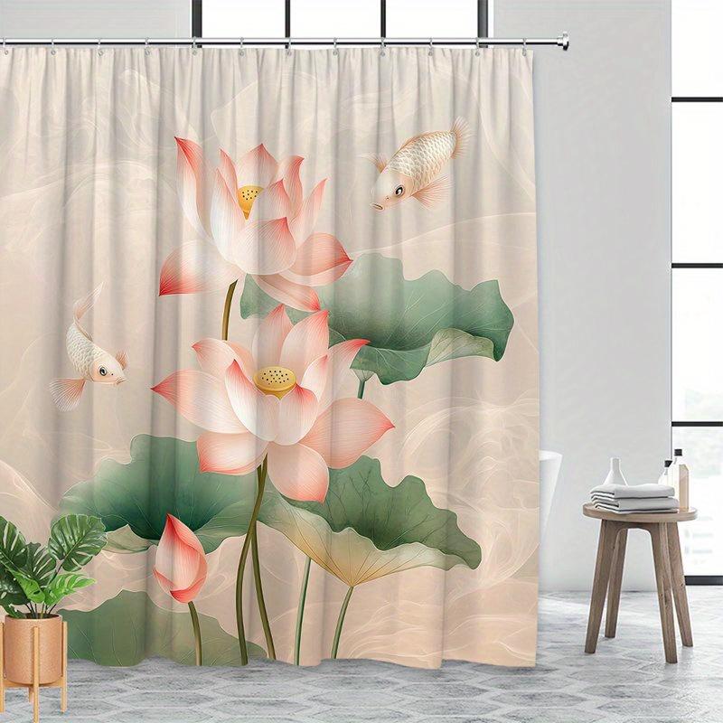 Enhance Your Bathroom with a Waterproof Shower Curtain Featuring Elegant Lotus Flowers and Koi Fish for Aesthetic Appeal