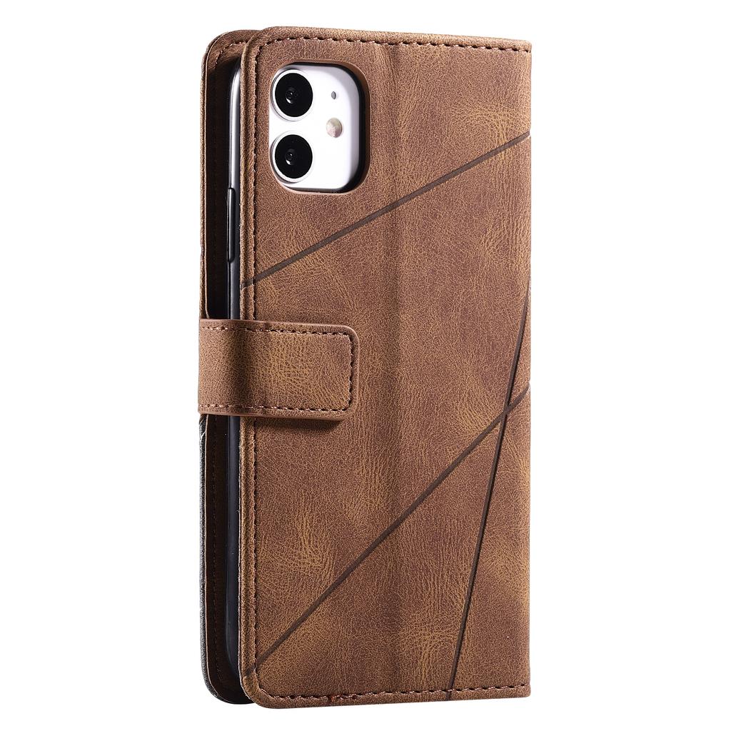 Kožené pouzdro pro iPhone 11 s popruhem, na dotek příjemné prošívání, peněženkový kryt na telefon