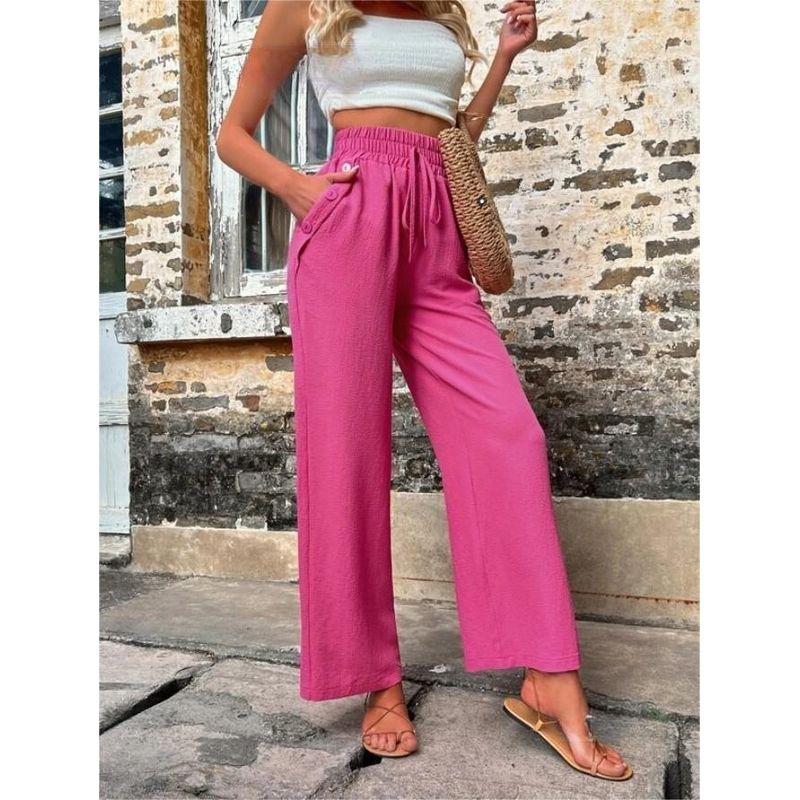 

Elastic High Waisted Lace up Loose Pants Elastic High Waist Lace-up Loose Pants Rose Red S