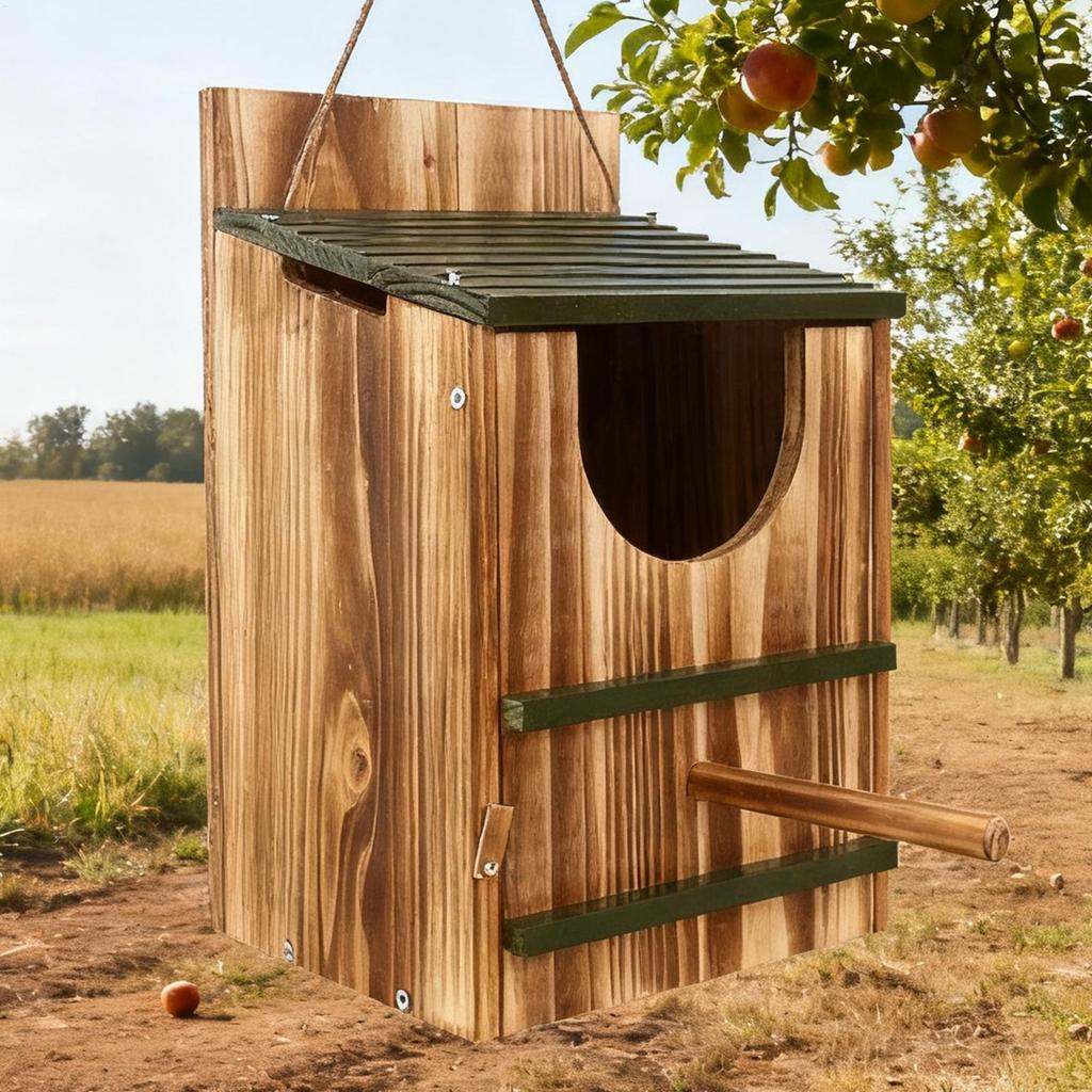 Eulenbox Holz Vogelhaus Wasserdicht Karbonisiertes Unterschlupf für Garten Außenfenster Eichhörnchen Taube Kolibri Nistkasten Heimdekoration