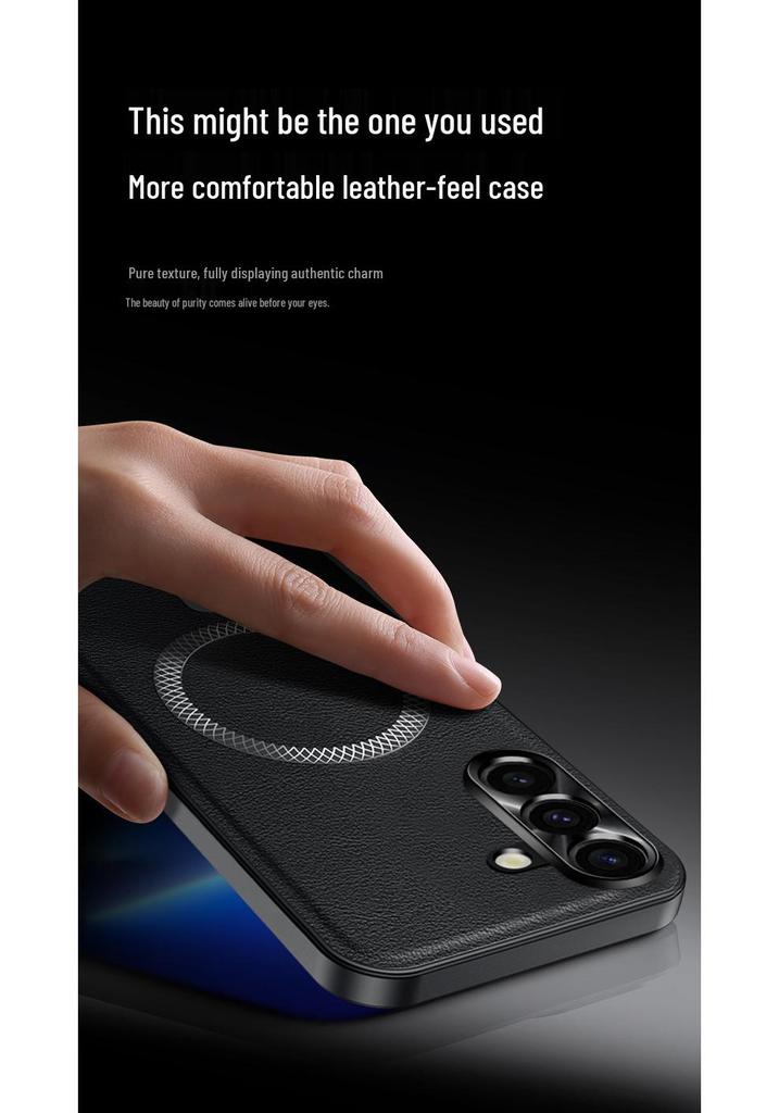 Samsung S26 Ultra Magnetische Metall-Linsenhülle mit Lederstruktur, Sturzsichere S25 Ultra A57 Schutzhülle