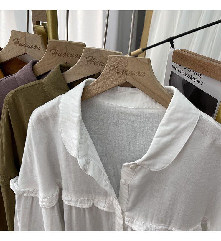 Jednobarevná retro halenka s volánky a lucernovými rukávy, dámská nadměrná velikost, bavlněná a lněná halenka s dlouhým rukávem na rané jaro 2024