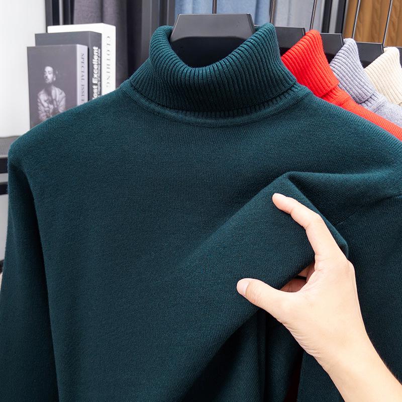 Suéter Masculino de Cashmere Liso com Gola Alta - Camada Base Malha Fashion com Manga Longa