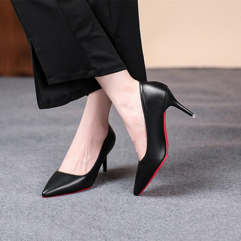 Sexy Fashion Red Sole Women's Pumps Matte Leather Stiletto Heels Shoes Classic Black Career Work Dress Shoes Ladies High Heels