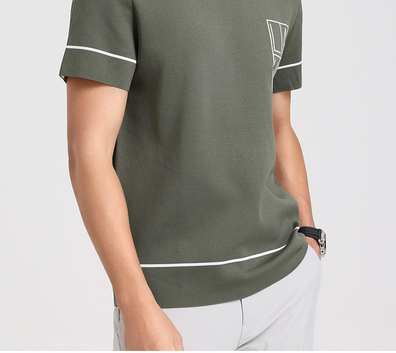 [Containing Mulberry Silk] Langdeng Men's Refreshing, Smooth, Breathable and Elastic Four Seasons Short Sleeve Round Neck Knitted Shirt