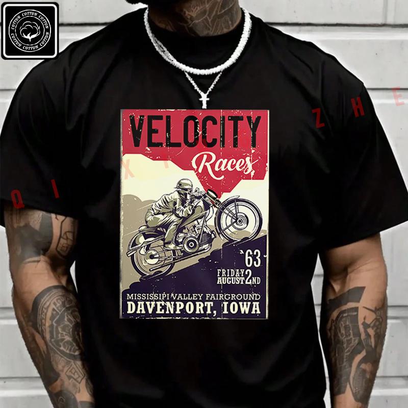 Motorsport Vintage Moto T-Shirt Herren Baumwolle Lässig Kurzarm Rundhals T-Shirt Tee