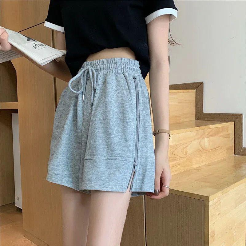Summer Korean Version High Waisted Loose and Versatile Zipper Wide Leg Casual Sports Shorts for Female Students Hot Pants